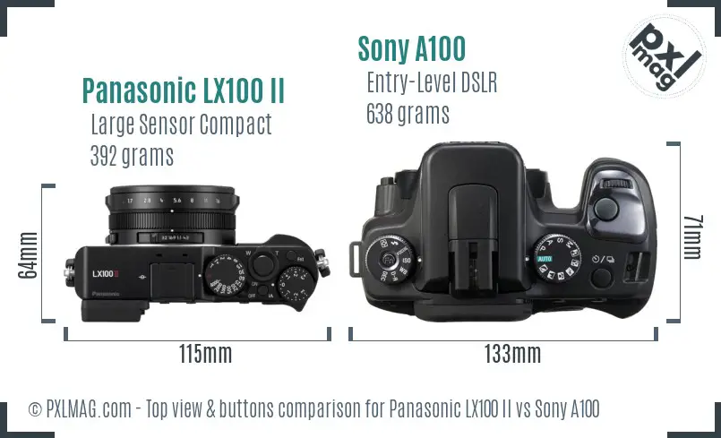 Panasonic LX100 II vs Sony A100 top view buttons comparison