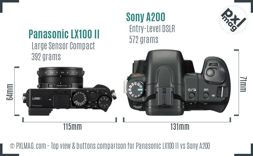 Panasonic LX100 II vs Sony A200 top view buttons comparison