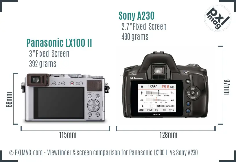 Panasonic LX100 II vs Sony A230 Screen and Viewfinder comparison