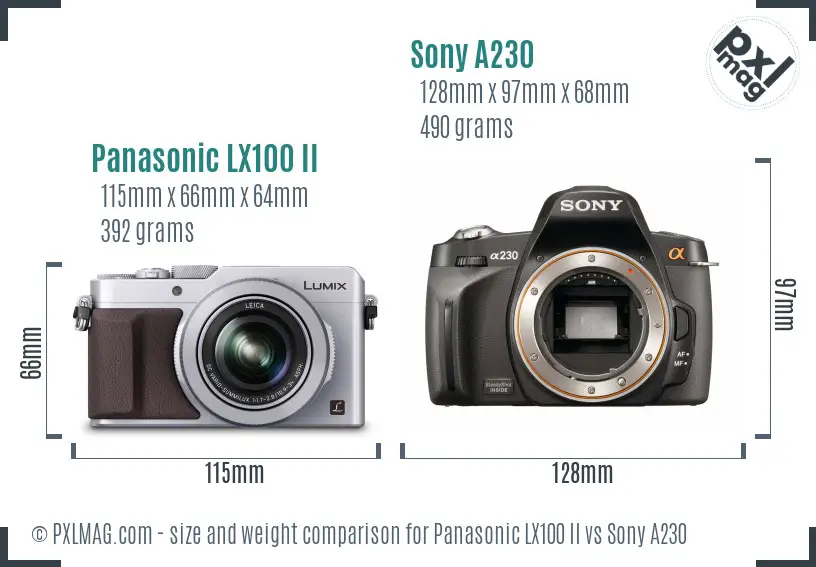 Panasonic LX100 II vs Sony A230 size comparison