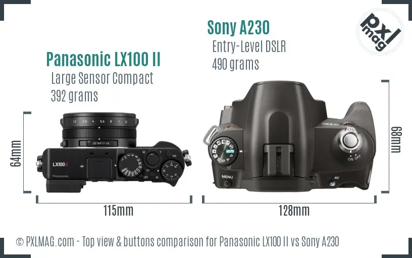 Panasonic LX100 II vs Sony A230 top view buttons comparison