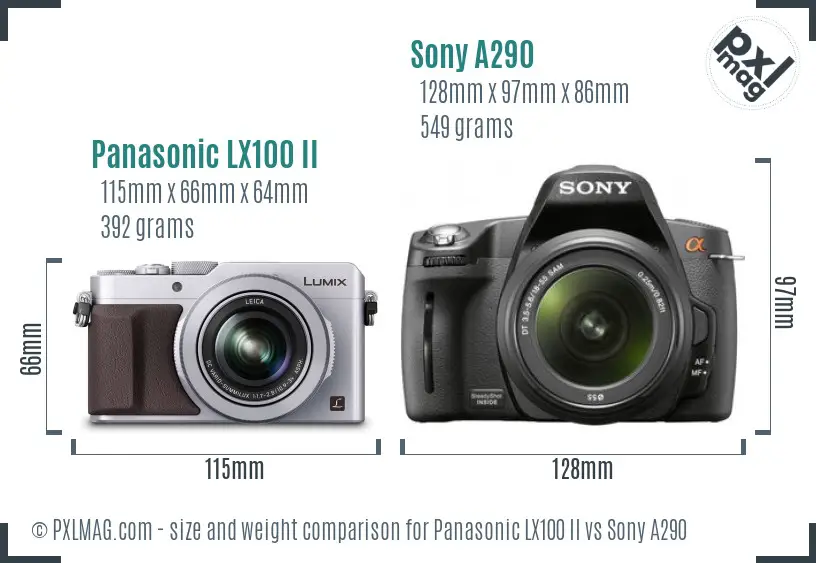 Panasonic LX100 II vs Sony A290 size comparison