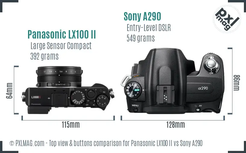 Panasonic LX100 II vs Sony A290 top view buttons comparison