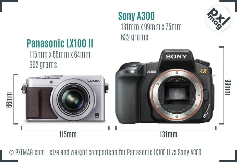Panasonic LX100 II vs Sony A300 size comparison