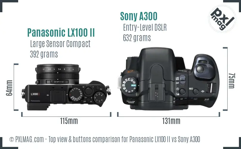 Panasonic LX100 II vs Sony A300 top view buttons comparison