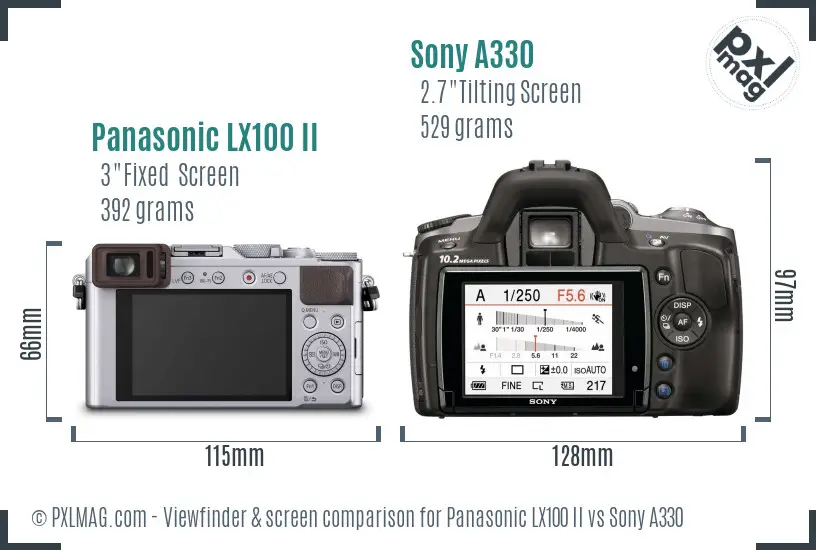 Panasonic LX100 II vs Sony A330 Screen and Viewfinder comparison