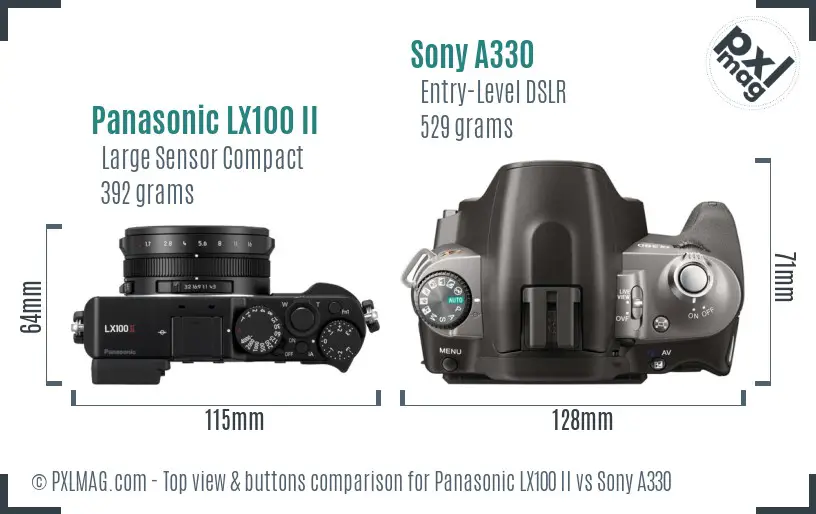 Panasonic LX100 II vs Sony A330 top view buttons comparison
