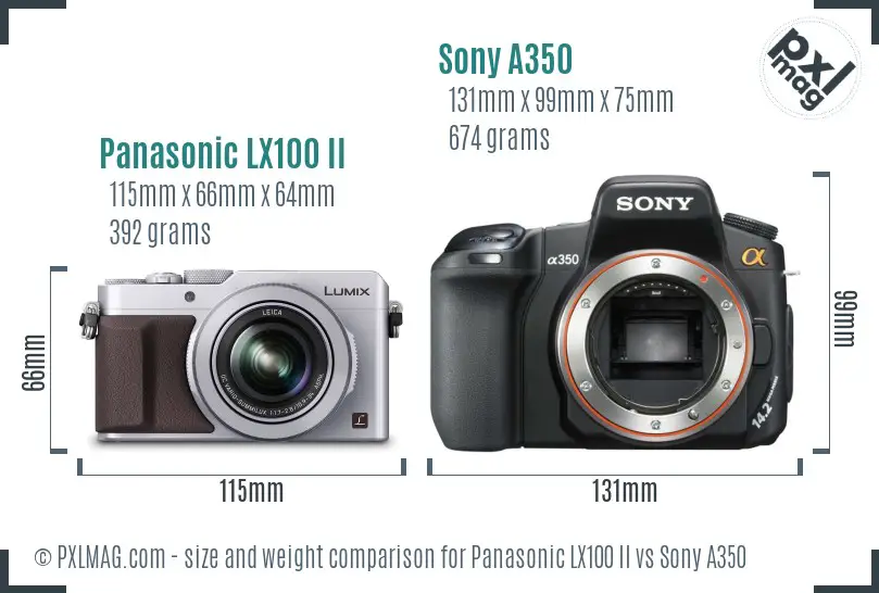 Panasonic LX100 II vs Sony A350 size comparison