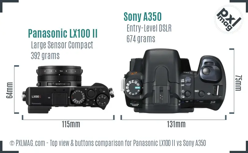 Panasonic LX100 II vs Sony A350 top view buttons comparison