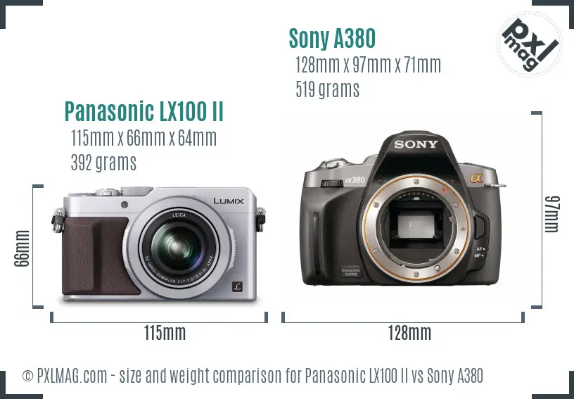 Panasonic LX100 II vs Sony A380 size comparison