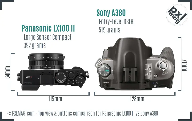 Panasonic LX100 II vs Sony A380 top view buttons comparison
