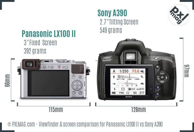 Panasonic LX100 II vs Sony A390 Screen and Viewfinder comparison