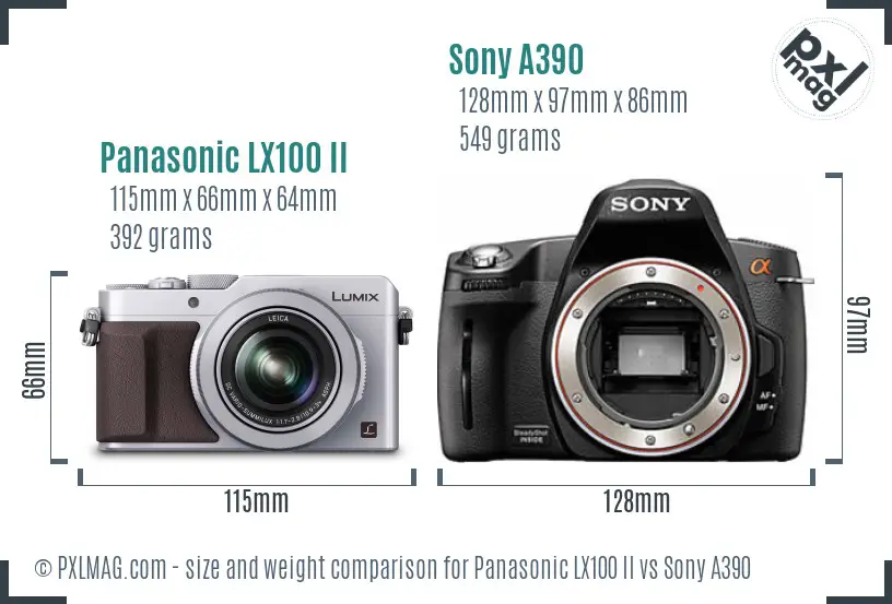 Panasonic LX100 II vs Sony A390 size comparison
