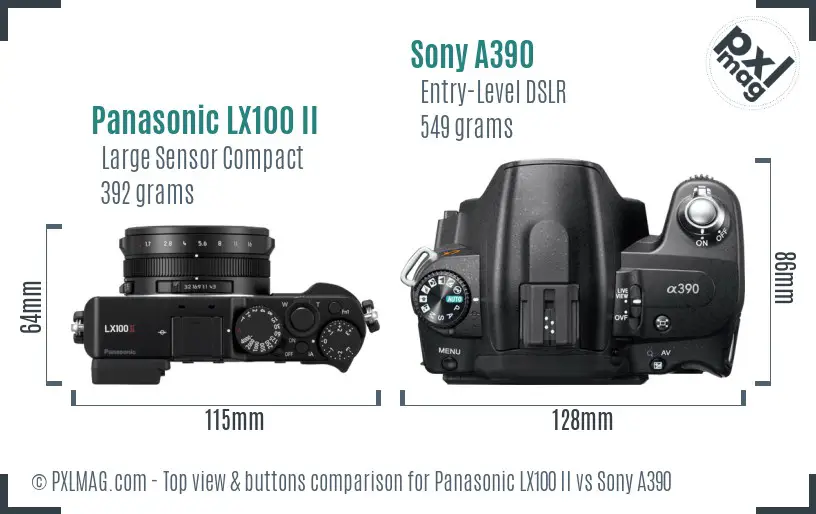 Panasonic LX100 II vs Sony A390 top view buttons comparison