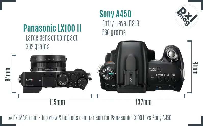 Panasonic LX100 II vs Sony A450 top view buttons comparison
