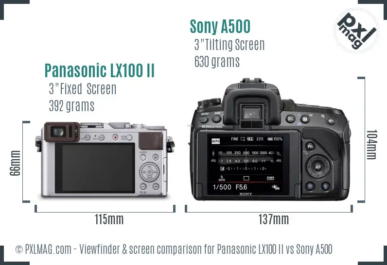 Panasonic LX100 II vs Sony A500 Screen and Viewfinder comparison