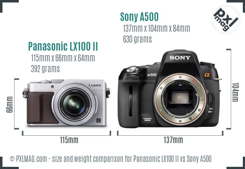 Panasonic LX100 II vs Sony A500 size comparison