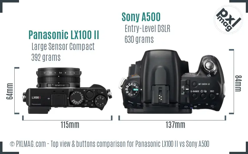 Panasonic LX100 II vs Sony A500 top view buttons comparison