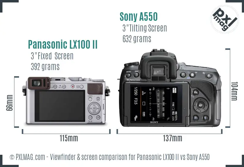 Panasonic LX100 II vs Sony A550 Screen and Viewfinder comparison
