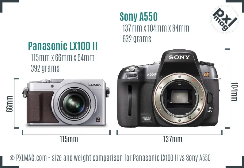 Panasonic LX100 II vs Sony A550 size comparison