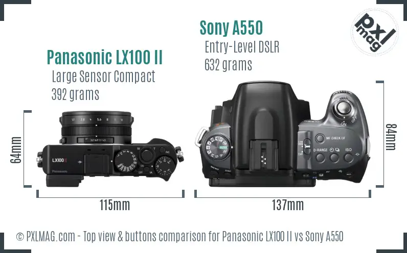 Panasonic LX100 II vs Sony A550 top view buttons comparison