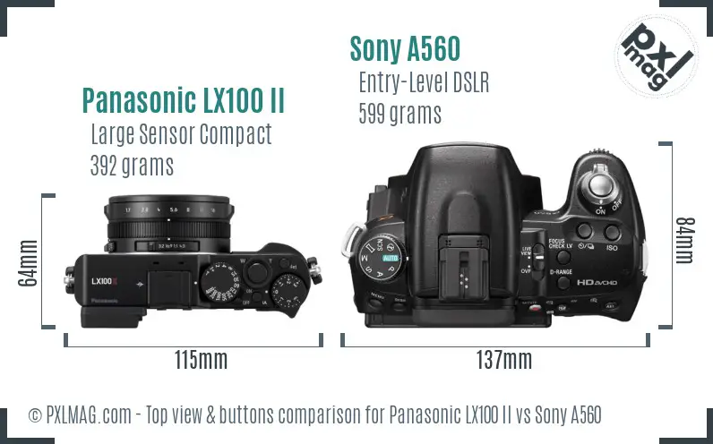 Panasonic LX100 II vs Sony A560 top view buttons comparison