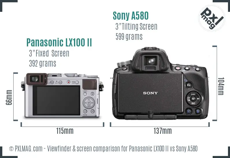 Panasonic LX100 II vs Sony A580 Screen and Viewfinder comparison