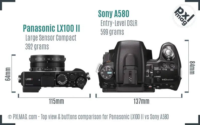 Panasonic LX100 II vs Sony A580 top view buttons comparison