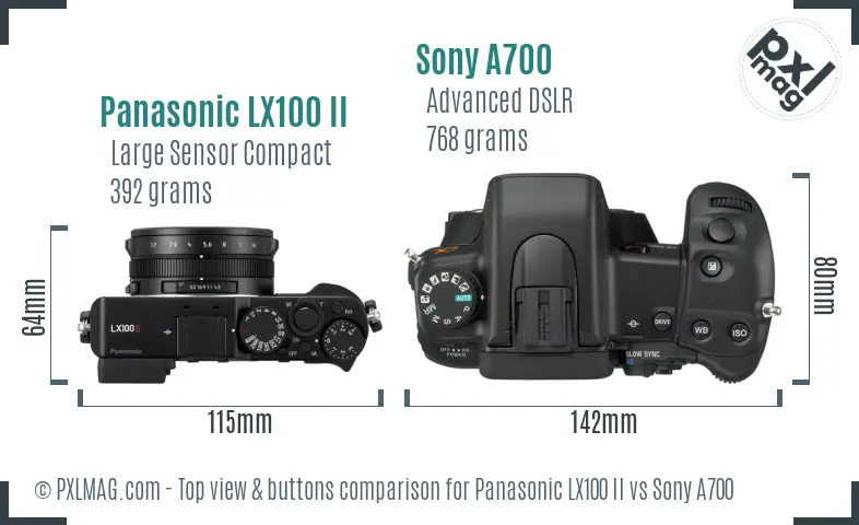 Panasonic LX100 II vs Sony A700 top view buttons comparison