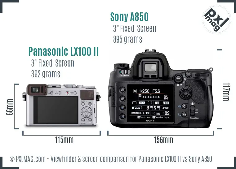 Panasonic LX100 II vs Sony A850 Screen and Viewfinder comparison