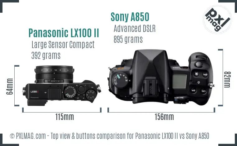 Panasonic LX100 II vs Sony A850 top view buttons comparison