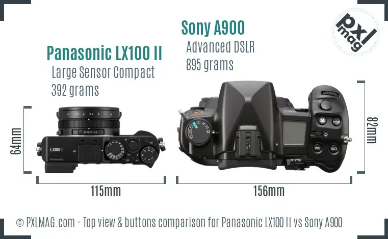 Panasonic LX100 II vs Sony A900 top view buttons comparison