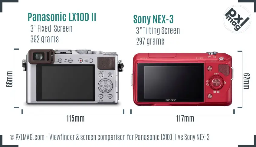 Panasonic LX100 II vs Sony NEX-3 Screen and Viewfinder comparison