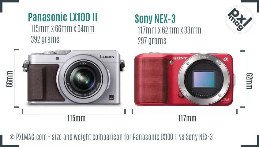 Panasonic LX100 II vs Sony NEX-3 size comparison