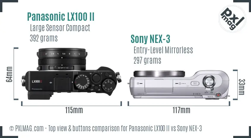 Panasonic LX100 II vs Sony NEX-3 top view buttons comparison