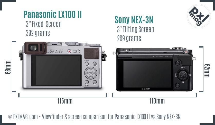 Panasonic LX100 II vs Sony NEX-3N Screen and Viewfinder comparison