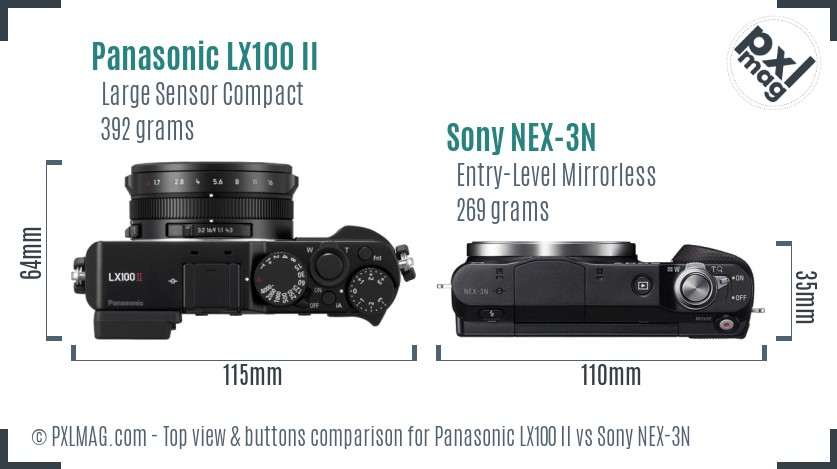 Panasonic LX100 II vs Sony NEX-3N top view buttons comparison