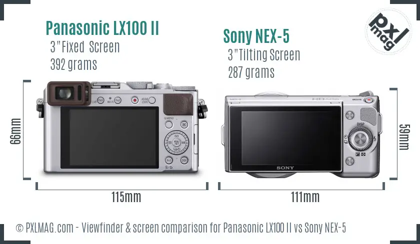 Panasonic LX100 II vs Sony NEX-5 Screen and Viewfinder comparison