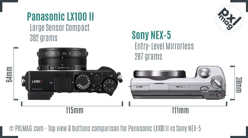 Panasonic LX100 II vs Sony NEX-5 top view buttons comparison