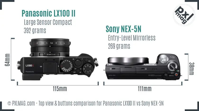 Panasonic LX100 II vs Sony NEX-5N top view buttons comparison
