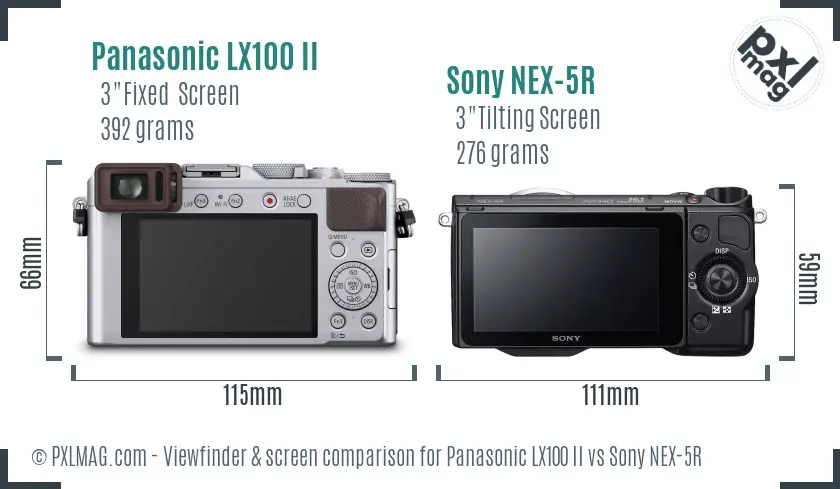 Panasonic LX100 II vs Sony NEX-5R Screen and Viewfinder comparison