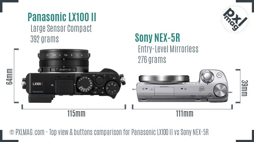 Panasonic LX100 II vs Sony NEX-5R top view buttons comparison