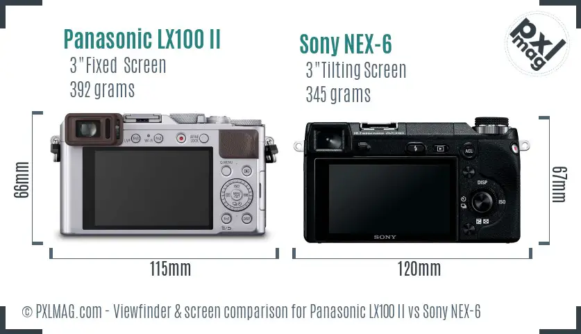 Panasonic LX100 II vs Sony NEX-6 Screen and Viewfinder comparison