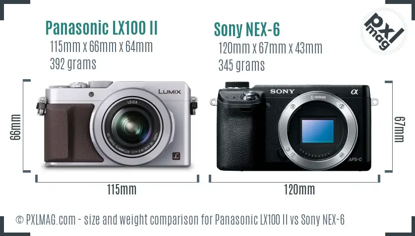 Panasonic LX100 II vs Sony NEX-6 size comparison