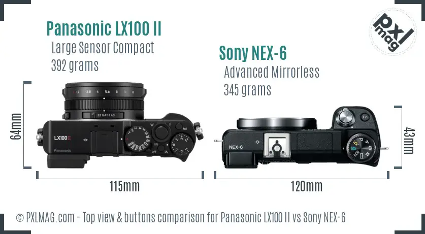 Panasonic LX100 II vs Sony NEX-6 top view buttons comparison