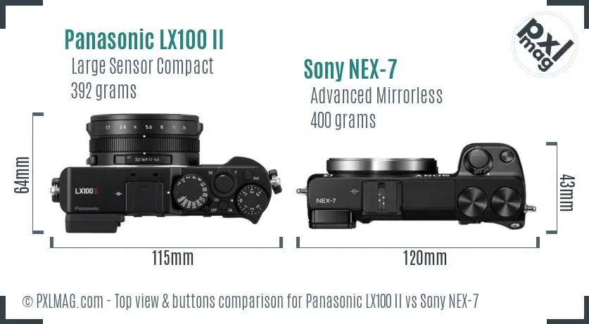 Panasonic LX100 II vs Sony NEX-7 top view buttons comparison