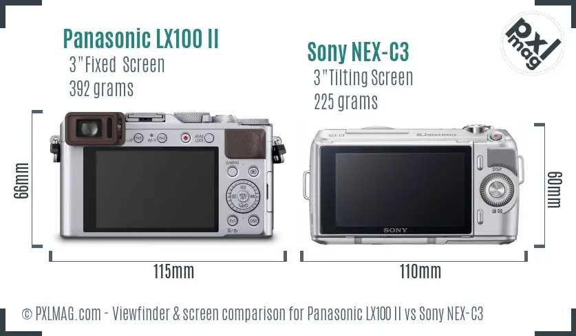 Panasonic LX100 II vs Sony NEX-C3 Screen and Viewfinder comparison