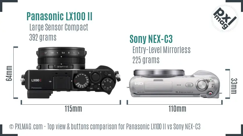Panasonic LX100 II vs Sony NEX-C3 top view buttons comparison