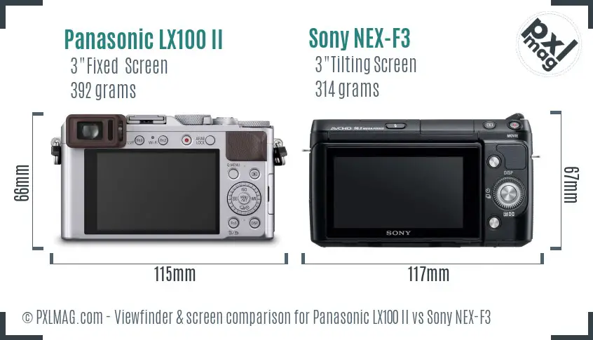 Panasonic LX100 II vs Sony NEX-F3 Screen and Viewfinder comparison