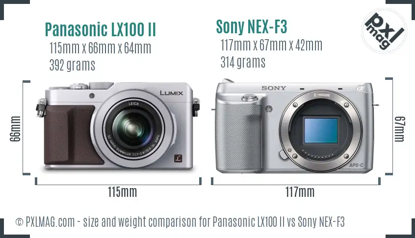 Panasonic LX100 II vs Sony NEX-F3 size comparison